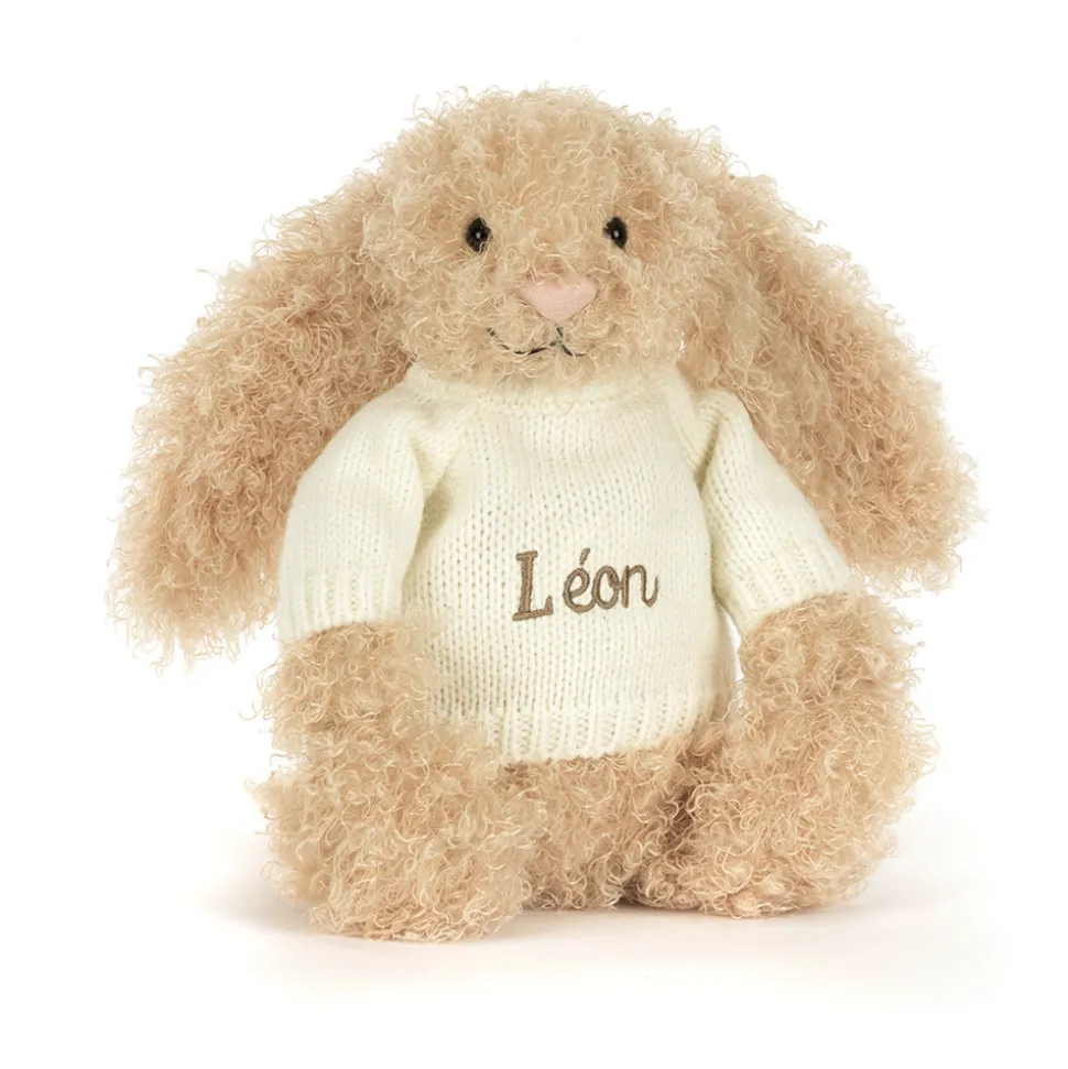 Bashful Luxe Bunny Curly with Personalised Cream Jumper