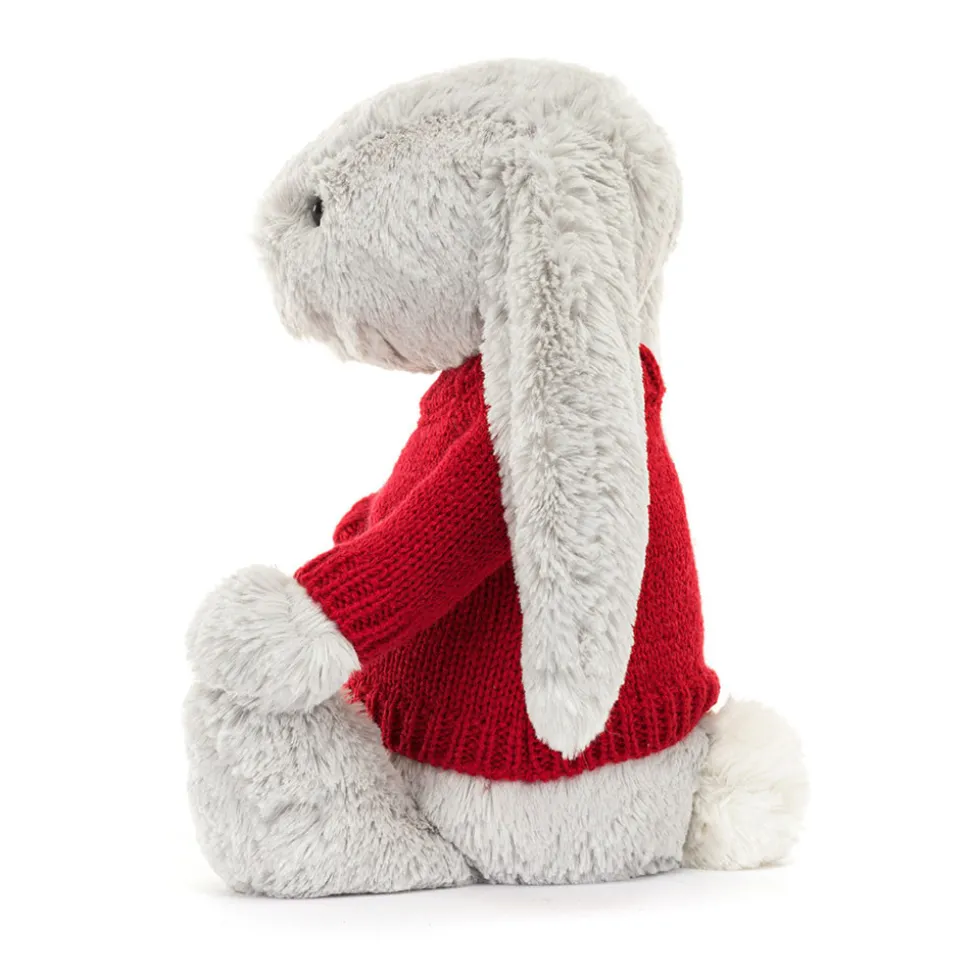 Bashful Silver Bunny with Personalised Red Jumper